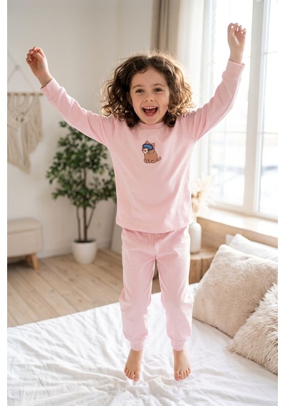 Zuzunga Kız Çocuk Bej Rengi Süprem %100 Pamuk Kedi Baskılı Pijama Takımı Toz Pembe Zuzunga Kız Çocuk Bej Rengi Süprem %100 Pamuk Kedi Baskılı Pijama Takımı Toz Pembe