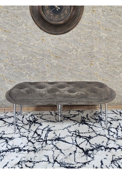 Zafir Ufo Oturak Bench - Krom Kaplama Telli Ayak - Oturak - Bench - Puf - Yatak Ucu Pufu Kahverengi
