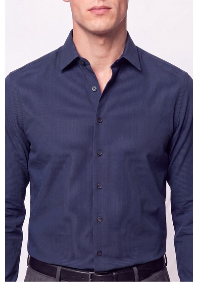 Slim Fit Modal Kumaş Lacivert Gömlek G 1609