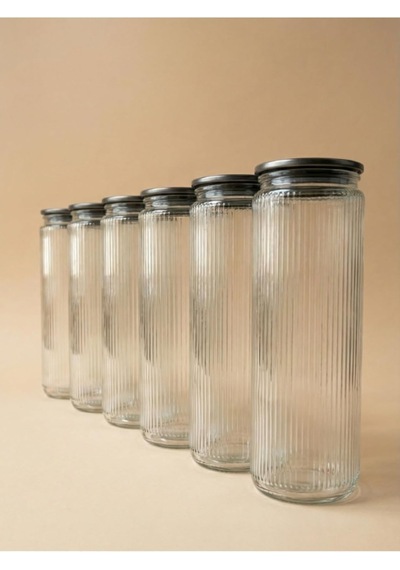 Metal Vakum Kapaklı Cam Saklama Kabı, Şeffaf, 2000 Ml, 6'li Set Diğer