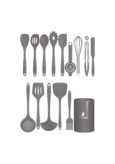 Trigona Isıya Dayanıklı Yanmaz Yapışmaz Silikon Spatula Seti 15 Parça Gri