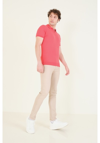 Giyim Dünyası Erkek Yarım Fermuarlı Polo Yaka Merserize T-shirt Mercan 001