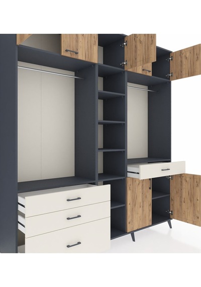 Hyperion Dolap 11 Raflı 4 Çekmeceli 2 Askılı 220x44x243 Antrasit-çam/aytaşı Çok Renkli Hyperion Dolap 11 Raflı 4 Çekmeceli 2 Askılı 220x44x243 Antrasit-çam/aytaşı Çok Renkli