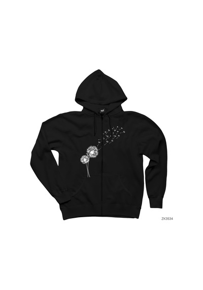 Seed Blowing İn Wind Siyah Fermuarlı Kapşonlu Sweatshirt
