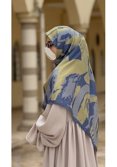 Qalortex Scarf Pamuklu Soft Âmine Desen Eşarp-limon/indigo