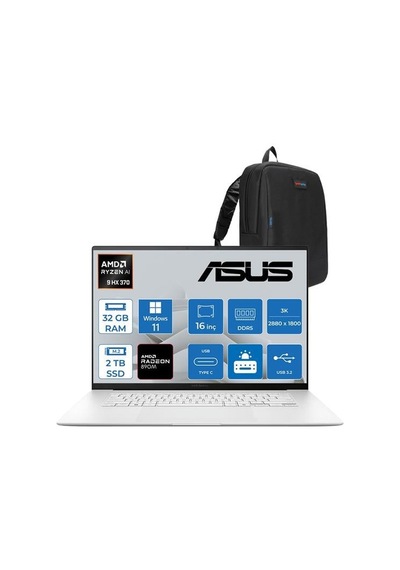 Asus ZenBook S16 UM5606WA-RK219WP03 Ryzen AI 9 HX 370 32 GB 2 TB SSD 16" W11P Dizüstü Bilgisayar + Çanta