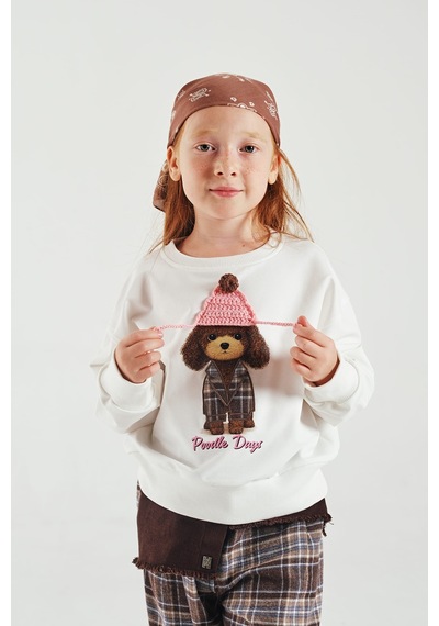 Loco Loco Ekru Bereli Köpek Baskılı Çocuk Sweatshirt