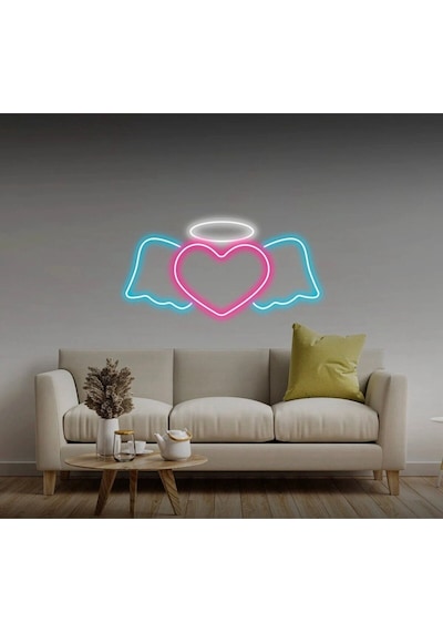 Kalpli Kanat Şekilli Neon Tabela Pembe