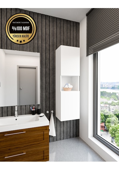 Lisa Bölmeli, Kapaklı Ve Duvara Monteli Banyo Dolabı Çok Amaçlı Dolap Beyaz