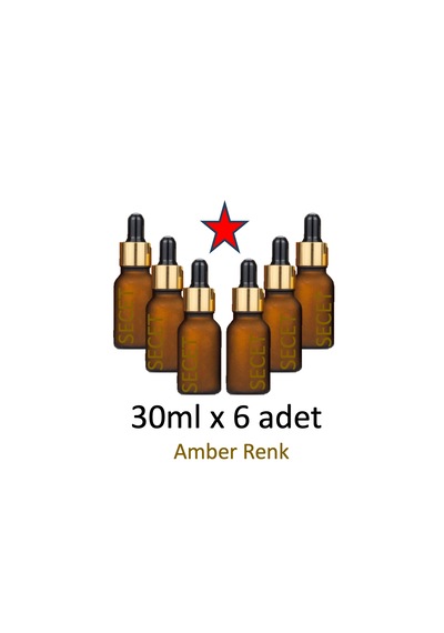 Damlalık, 6 Adet 30ml Damlalıklı Cam Amber Renk Şişe, Metal Gold