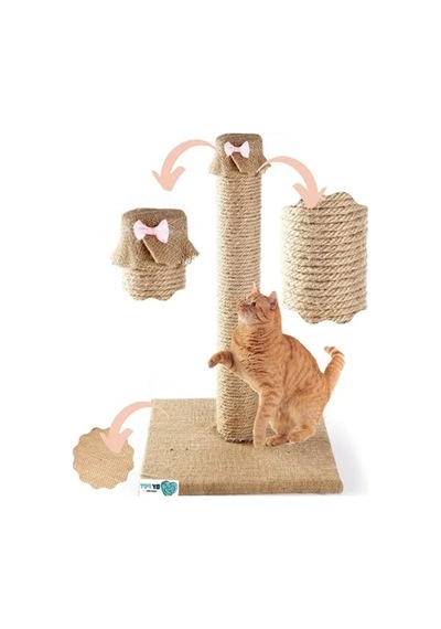 Doğal Jüt Halatlı Kedi Tırmalama Direği, Pembe Papyon