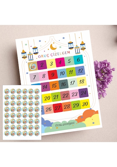 Çocuklar İçin - Ramazan Ayı Oruç Çizelgesi - Ramazan Sticker Süsü Çok Renkli