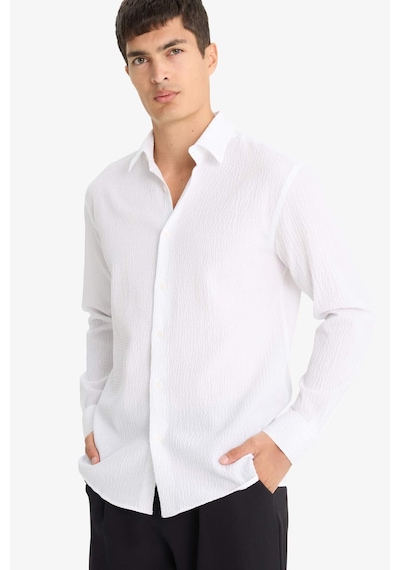 Defacto Modern Fit Polo Yaka Krinkıl Uzun Kollu Gömlek F1767ax25auwt34 Beyaz