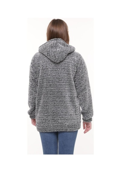 Unika Boutique Kapüşonlu Welsoft Peluş Gri Hırka - Cepli Kapüşonlu Fermuarlı Kışlık Peluş Gri Hırka Ceket