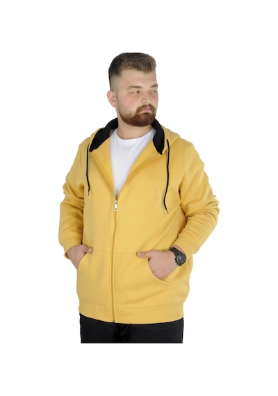 Mode Xl Erkek Sweatshirt Kapşonlu Zippered Basic 20543 Hardal 001