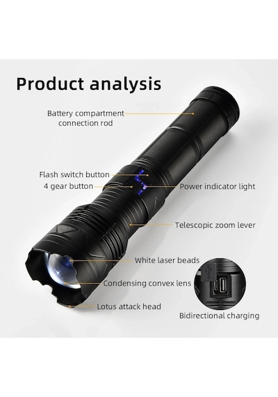 Ps-1998 Ultra Parlak Su Geçirmez Zoomlu Güçlü 200w 30000 Lümen Şarjlı Bekçi Avcı Kamp El Feneri Çok Renkli