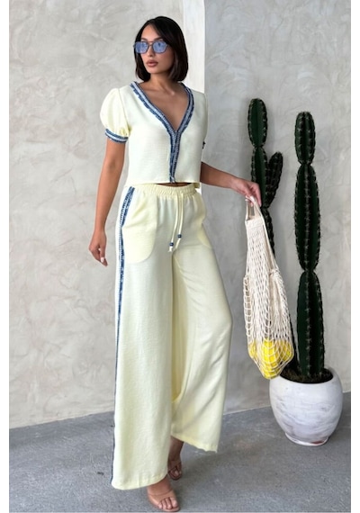 Verymoda Kot Şeritli Pantolon F1890 Sarı