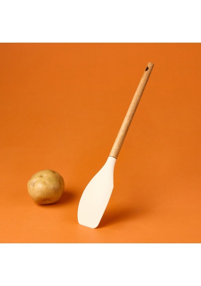 Aroww Ahşap Saplı Silikon Spatula - Krem / Kahverengi Çok Renkli