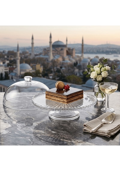 Cam Kapaklı Ayaklı Sunumluk 29 22 Şeffaf