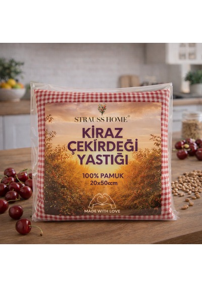Strauss Home Kiraz Çekirdeği Yastığı Mikrodalga, Boyun Ve Omuz Kiraz Çekirdeği Yastığı, Pamuk Kumaş 50x20cm Kırmızı