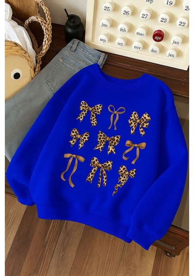 Dm Dolce More 3 İplik Penye Çilek Baskılı Unisex Sweatshırt Saks Mavisi
