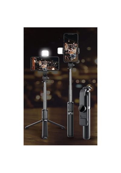 Işıklı Selfie Çubuğu Kablosuz Bluetooth Kumandalı Tripot Selfie Monopod Selfie Stick Selfi Tripod