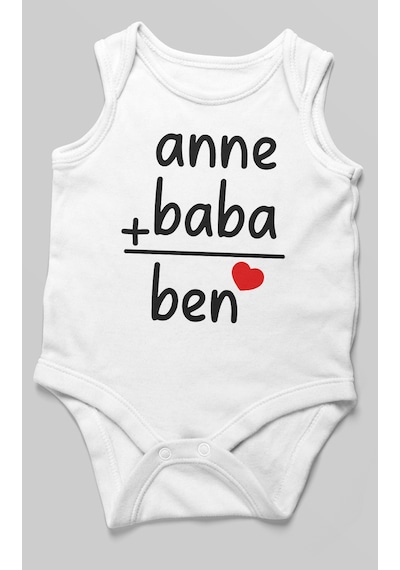 Anne Baba Ve Ben Baskılı Bebek Zıbını Çıtçıtlı Body %100 Pamuk Sıfır Kol Beyaz