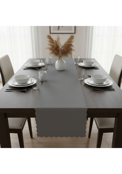 1 Adet Deri Runner-40x140 Cm-fırfır Desenli Runner Gri