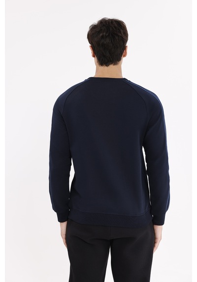 Rowinger Çift Şeritli Raglan Kol Minimal Logolu Bisiklet Yaka Sweatshirt Navyblue