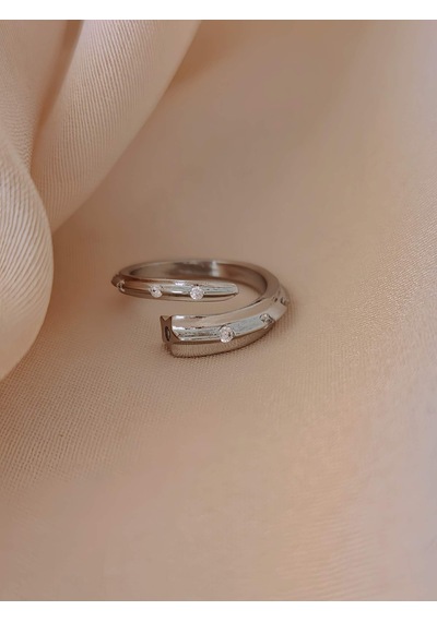 Çapraz Zirkon Taşlı Model Ayarlanabilir Silver Gümüş Renkli Yüzük Silver