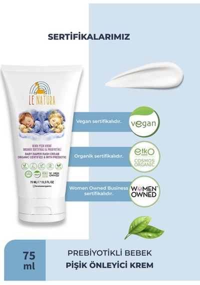 Le Natura Organik Vegan ve Prebiyotikli Bebek Pişik Kremi 75 ML