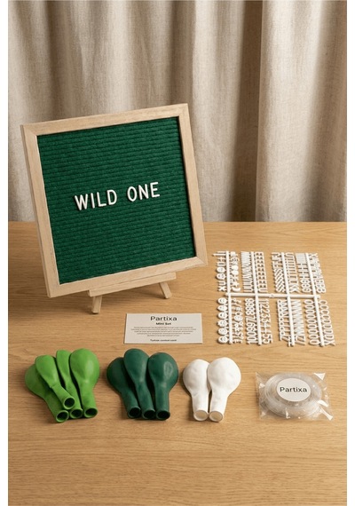 Safari Jungle Doğum Günü Süsleme Mini Set Keçe Yazı Panosu Standlı Balon Zincirli Çocuk