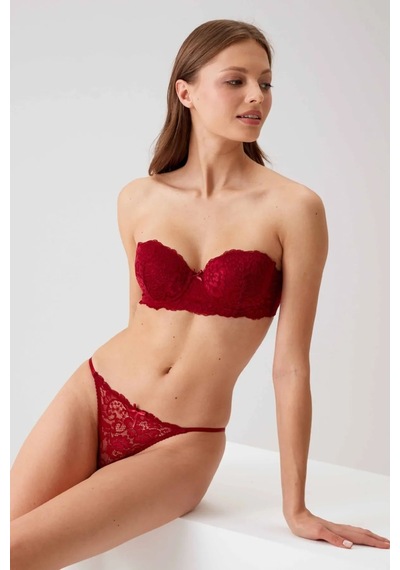 Pierre Cardin 4032 Kadın Bordo Balenli Destekli Straplez Sütyen Külot Takım -bordo Bordo