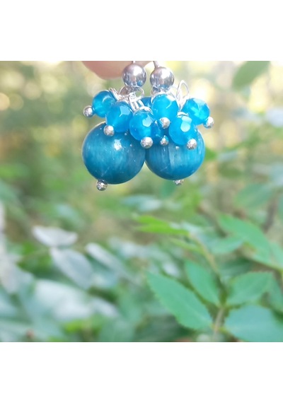 2539 Küre Apatit Kuvars Çelik Aparatlı El Yapımı Küpe Açık Mavi