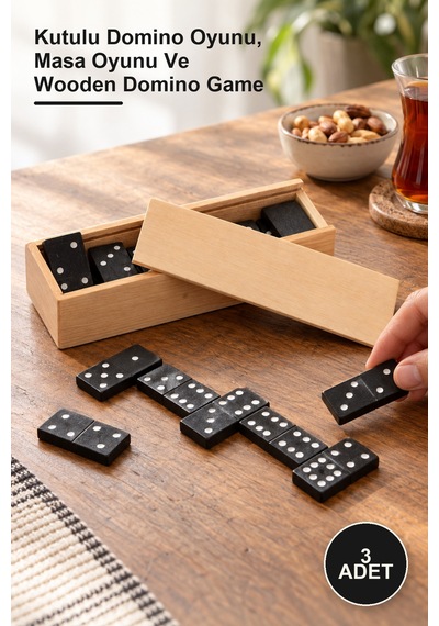 3 Adet Ahşap Kutulu Domino Seti Kutulu Domino Oyunu, Masa Oyunu Ve Wooden Domino Game