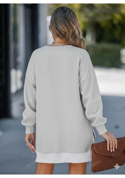 Afri Kadın Oversize Sweatshirt Yan Fermuar Detaylı Uzun Kollu Gri Tunik Gri