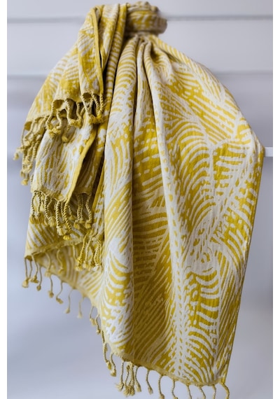 Jakarlı Müslin Peştemal-yaprak Desen-90x170 Cm Hardal Hardal