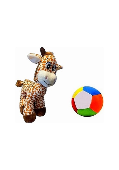 Peluş Zürafa 28 Cm Ve Peluş Top 12 Cm - 2 Ürün 1 Arada Oyuncak Sarı