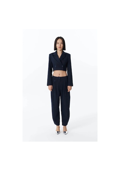 Quzu Vatka Detaylı Crop Lacivert Kadın Blazer Ceket 51287 Lacivert