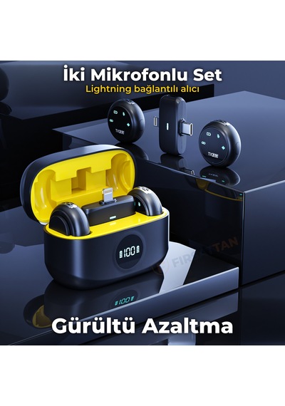 N31 İkili Kablosuz Yaka Mikrofonu Dijital Ekranlı Şarj Kutulu Gürültü Azaltma Lightning