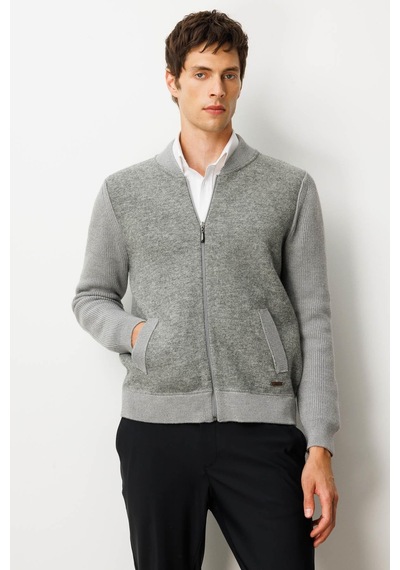 Jack & Jones Erkek Hakim Yaka Önü Keçe Triko Mont Desen Füme