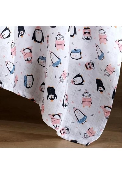 Vagonik Pembe Desenli Bebek Çok Amaçlı Büyük Boy Müslin Örtü & Battaniye 100x120 Beyaz