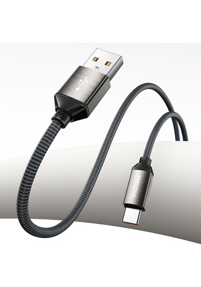 Recci Rs35c Usb-a To Type-c Örgü Tasarımlı Hızlı Şarj Özellikli Data Ve Şarj Kablosu 1m Gri