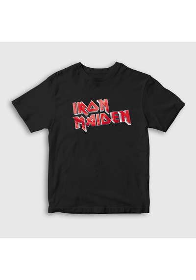 Presmono Unisex Çocuk Logo V2 Iron Maiden T-shirt Siyah