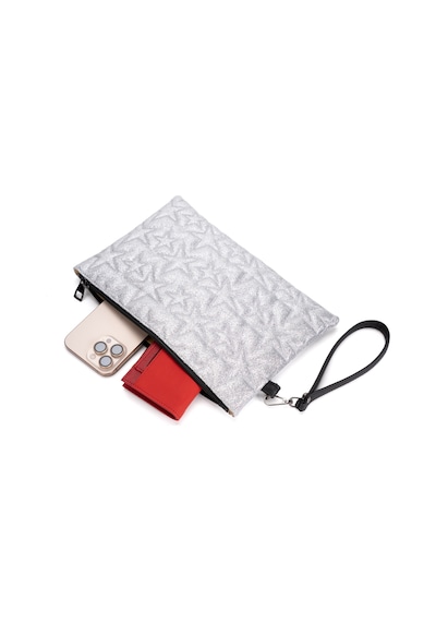 Newish Polo Kadın Simli Yıldız Desenli Bilek Askılı Portföy/clutch El Çantası Gri