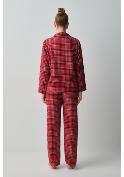Suwen Plaid Gömlek Yaka Pijama Takımı Wsh105101741114 Kırmızı