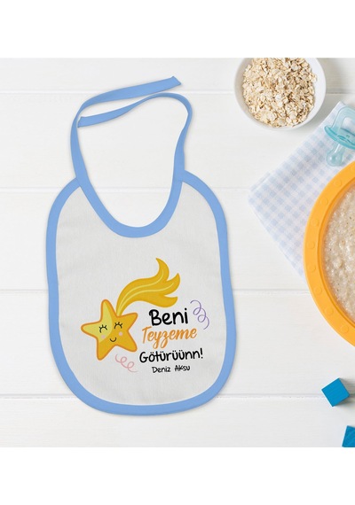 BK Kids Kişiye Özel Mavi Bebek Mama Önlüğü - Model 50 Mavi