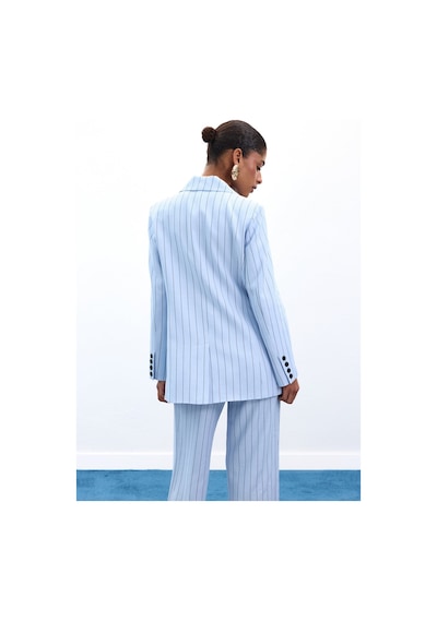 Sateen Rina Çizgili Ceket - Bebe Mavi-136933 Bebe Mavi