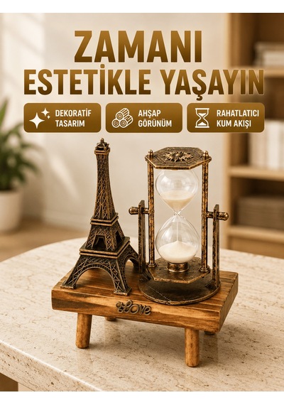Ahşap Gövdeli Dekoratif Kum Saati Masa Üstü El Sanatı Aksesuarı Altın