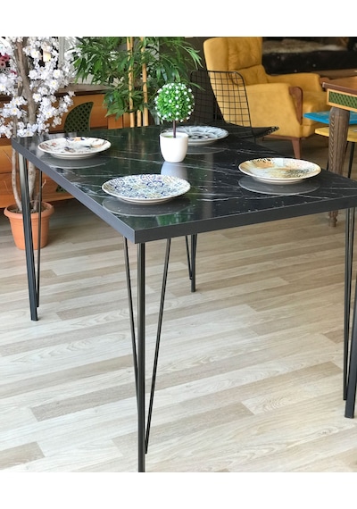 Mutfak Masası Tek Masa 120 X 80 Siyah Mermer Siyah Mermer
